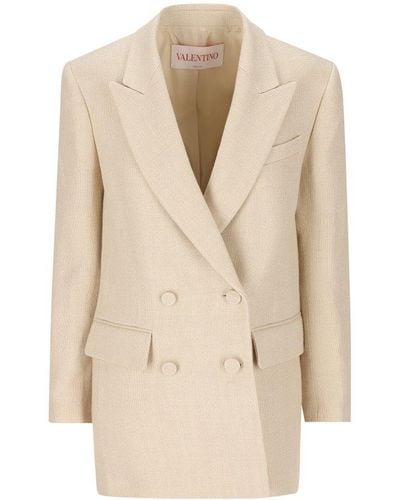 Valentino Double-breasted Long-sleeved Blazer - Natural