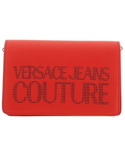 Versace Logo-perforated Foldover Crossbody Bag - Red