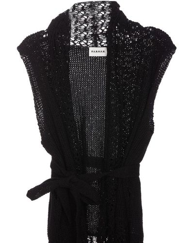 P.A.R.O.S.H. Cruz Crochet Knit Belted Gilet - Black