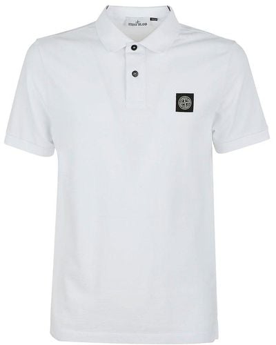 Stone Island Logo Embroidered Short-sleeved Polo Shirt - White