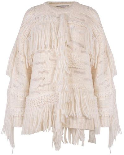 Stella McCartney Oversized Fringed Knitted Sweater - White