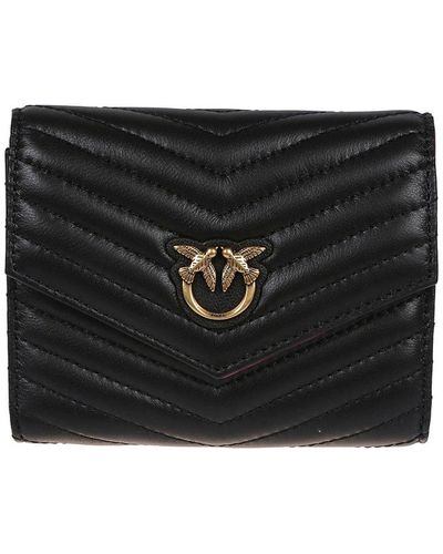 Pinko Logo-plaque Quilted Foldover Top Wallet - Black