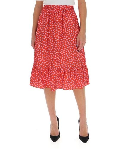 Marc Jacobs Heart Printed Midi Skirt - Red