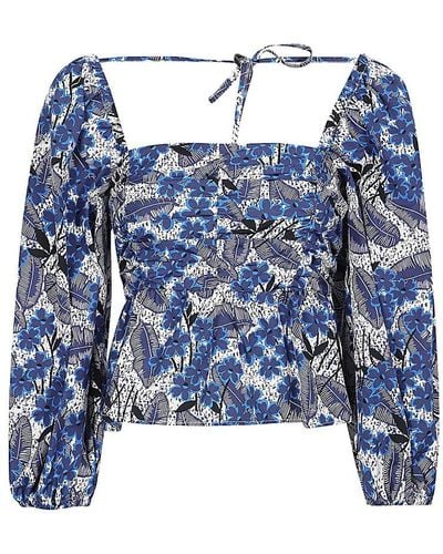 Weekend by Maxmara All-over Floral Printed Balloon-sleeved Top - Blue
