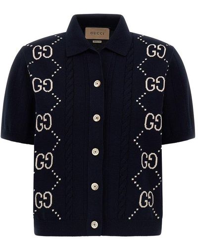 Gucci GG Intarsia Knit Cardigan - Blue