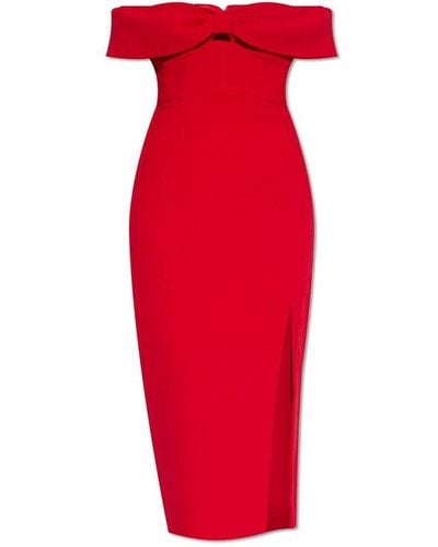 Self-Portrait Off The Shoulder Bow-detailed Midi Dress - Red