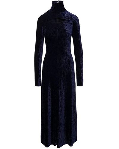 Forte Forte Long E Dress With High Neck And Cut-out In Crushed Velvet - Blue