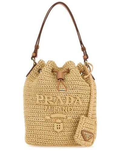 Prada Drawstring Crochet Mini Bucket Bag - Metallic