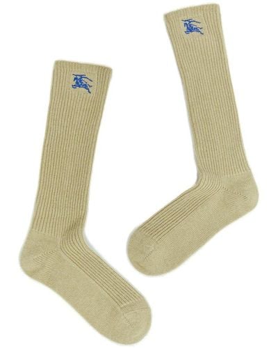 Burberry Logo Embroidered Ribbed-knit Socks - White