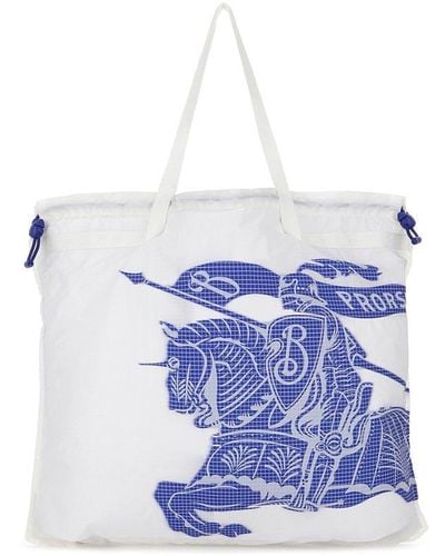 Burberry Ekd Logo-printed Drawstring Tote Bag - Blue