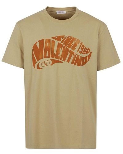 Valentino Logo Printed Crewneck T-shirt - Natural