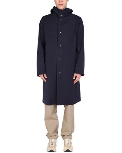 Monobi Hooded Buttoned-up Trench Coat - Blue