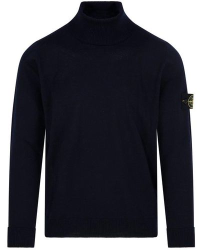 Stone Island Compass Patch Roll-neck Sweater - Blue