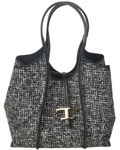 Tod's T Timeless Tweed Top Handle Bag - Black