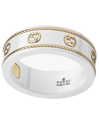 Gucci Icon Ring With Yellow Gold Interlocking G - White