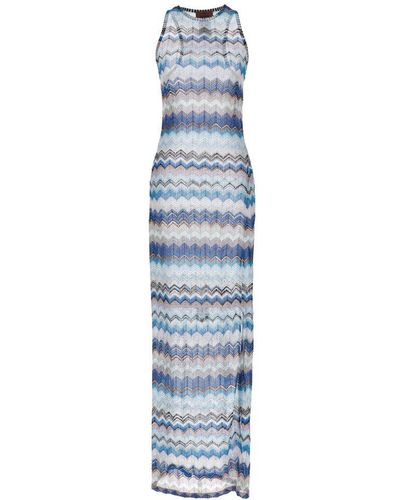 Missoni Zigzag-pattern Open-knitted Sleeveless Maxi Dress - Blue