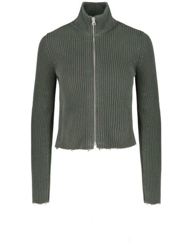 MM6 by Maison Martin Margiela Knitted Distressed Zip-up Cardigan - Green