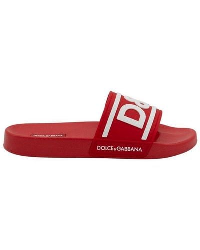 Dolce & Gabbana Leather Logo Sandals - Red
