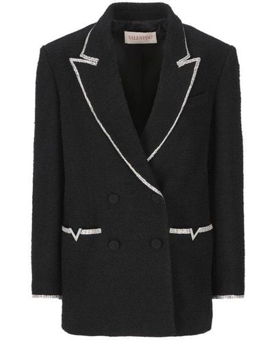 Valentino Double-breasted Tweed Jacket - Black