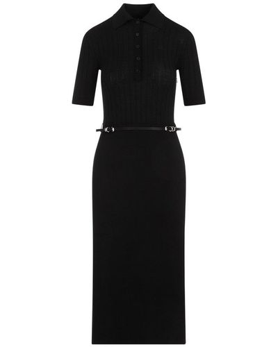 Givenchy Voyou Belted Knit Polo Dress - Black