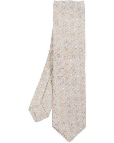 Etro Pattern Embroidered Pointed-tip Tie - White