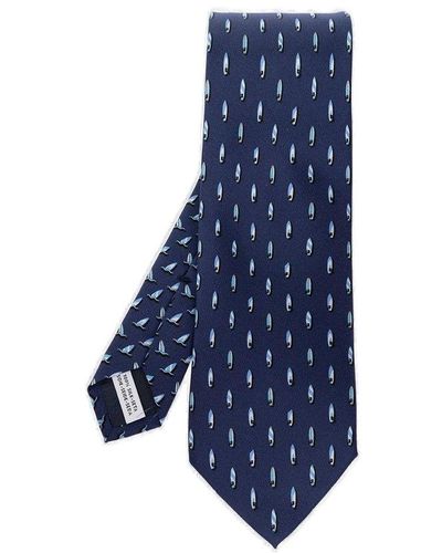 Ferragamo Silk Tie With Print - Blue