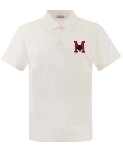Moncler Monogram Embroidered Polo Shirt - White