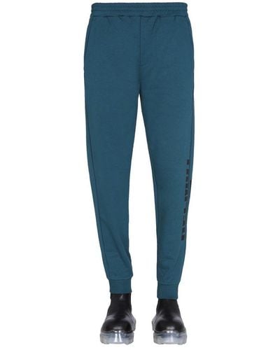 Helmut Lang Logo Printed Elastic Waist Jogging Pants - Blue