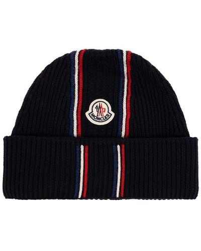 Moncler Logo Patch Knitted Beanie - Blue