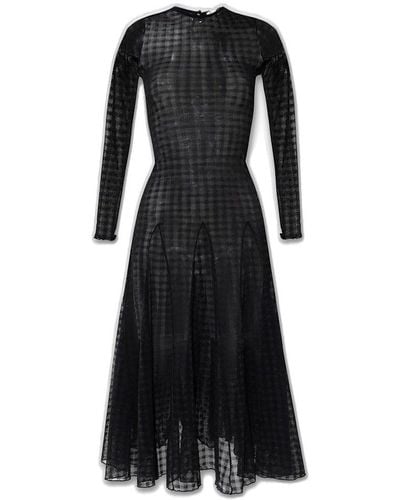 Ami Paris Checked Semi-sheer Long-sleeved Midi Dress - Black