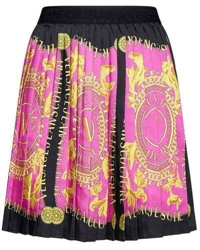 Versace Barocco Print Pleated Mini Skirt - Pink