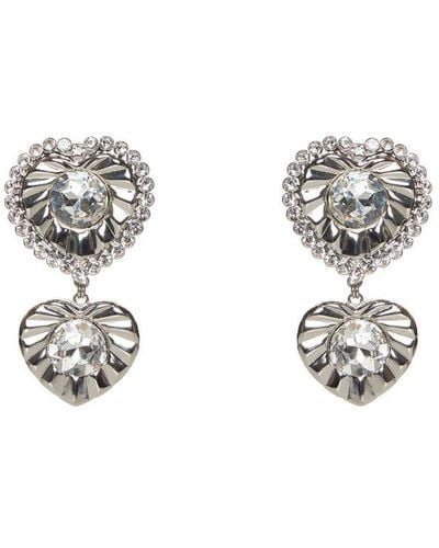Alessandra Rich Heart Motif Embellished Drop Earrings - Metallic