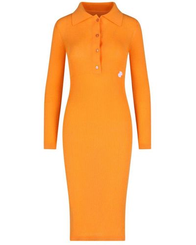 Patou Buttoned Stretch Midi Dress - Orange