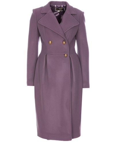 Elisabetta Franchi Double-breasted Pleated Coat - Purple