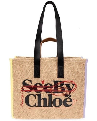 See By Chloé Logo Patch Straw Tote Bag - Natural