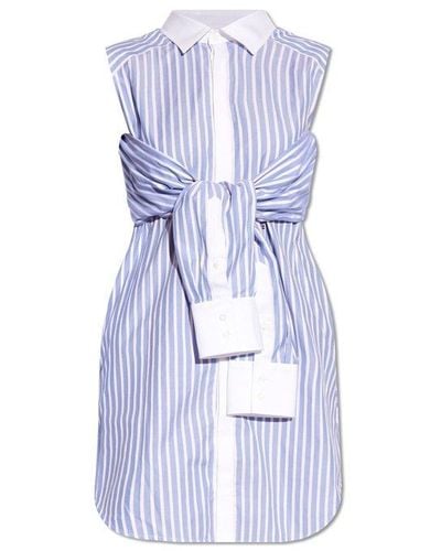 DSquared² Knotted-sleeve Curved Hem Striped Shirt Dress - Blue