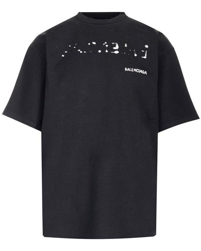 Balenciaga Distressed Logo-print Cotton T-shirt - Black