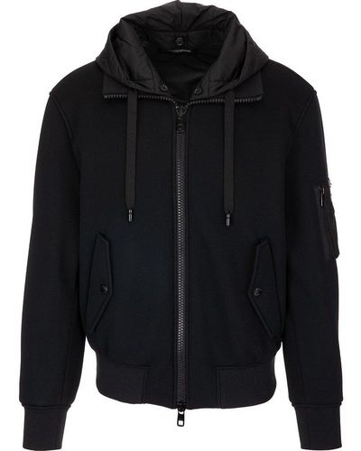 Dolce & Gabbana Drawstring Hooded Zip-up Jacket - Black
