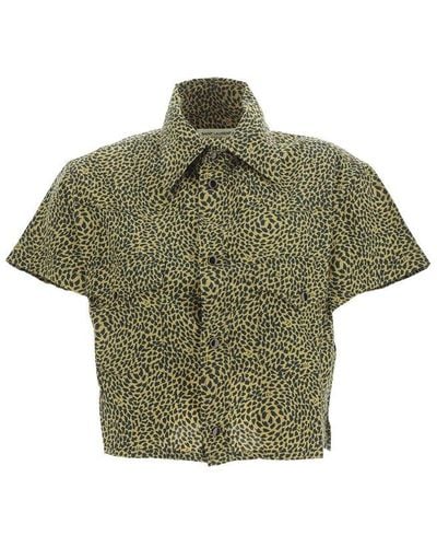 Saint Laurent Leopard Printed Cropped Shirt - Green