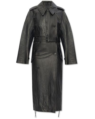 Balenciaga Leather Trench Coat, - Black