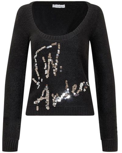 JW Anderson Sequin Embellished Knitted Sweater - Black