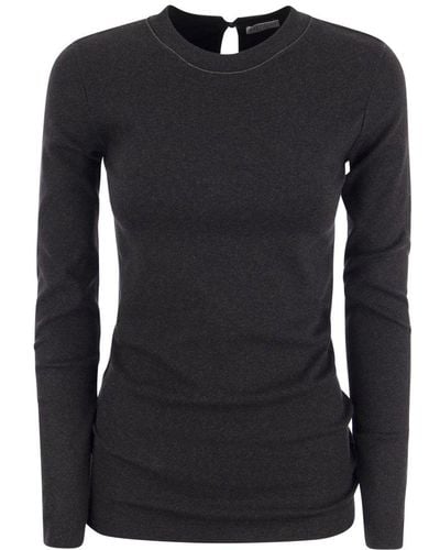 Brunello Cucinelli Ribbed Stretch Cotton Jersey T-shirt With Jewellery - Black