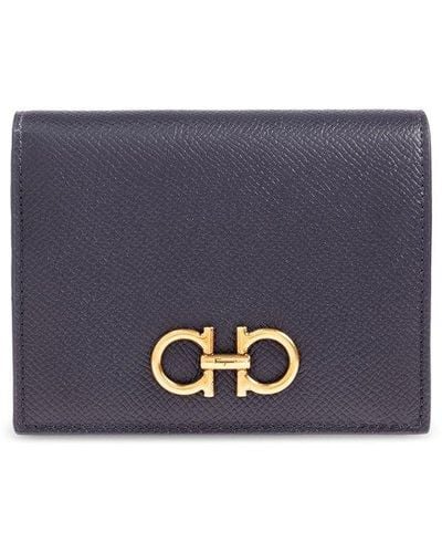 Ferragamo Leather Wallet With Logo, - Blue