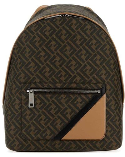 Fendi Canvas And Leather Chiodo Diagonal Backpack - Brown