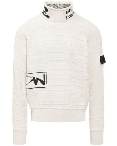 Stone Island Shadow Project Mock-neck Logo Patch Jumper - White