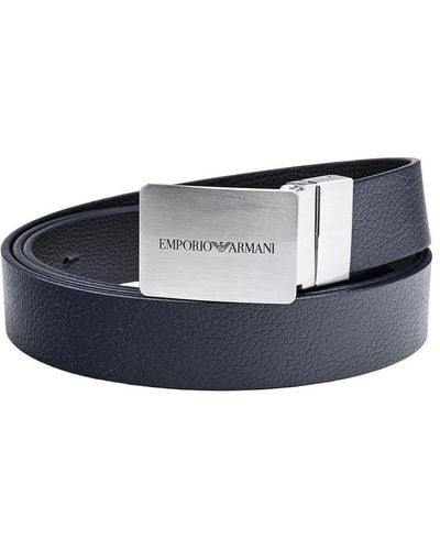 Emporio Armani Logo-buclked Reversible Belt - Blue