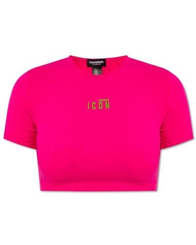 DSquared² Cropped T-shirt With Logo, - Pink