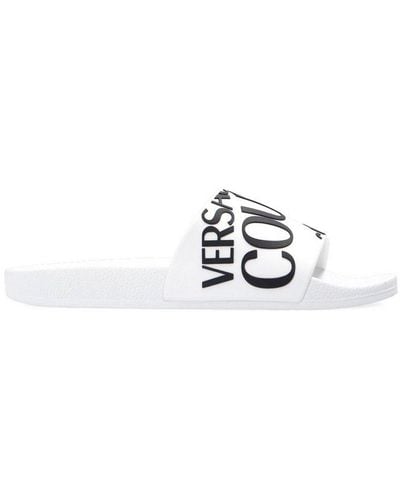 Versace Logo Embossed Slides - White