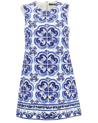 Dolce & Gabbana Majolica-print Brocade Minidress - Blue