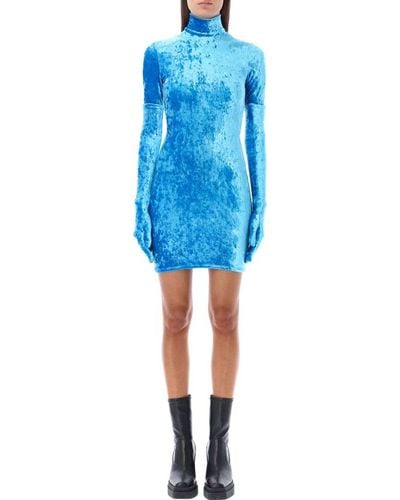 Balenciaga Turtleneck Mini Dress - Blue